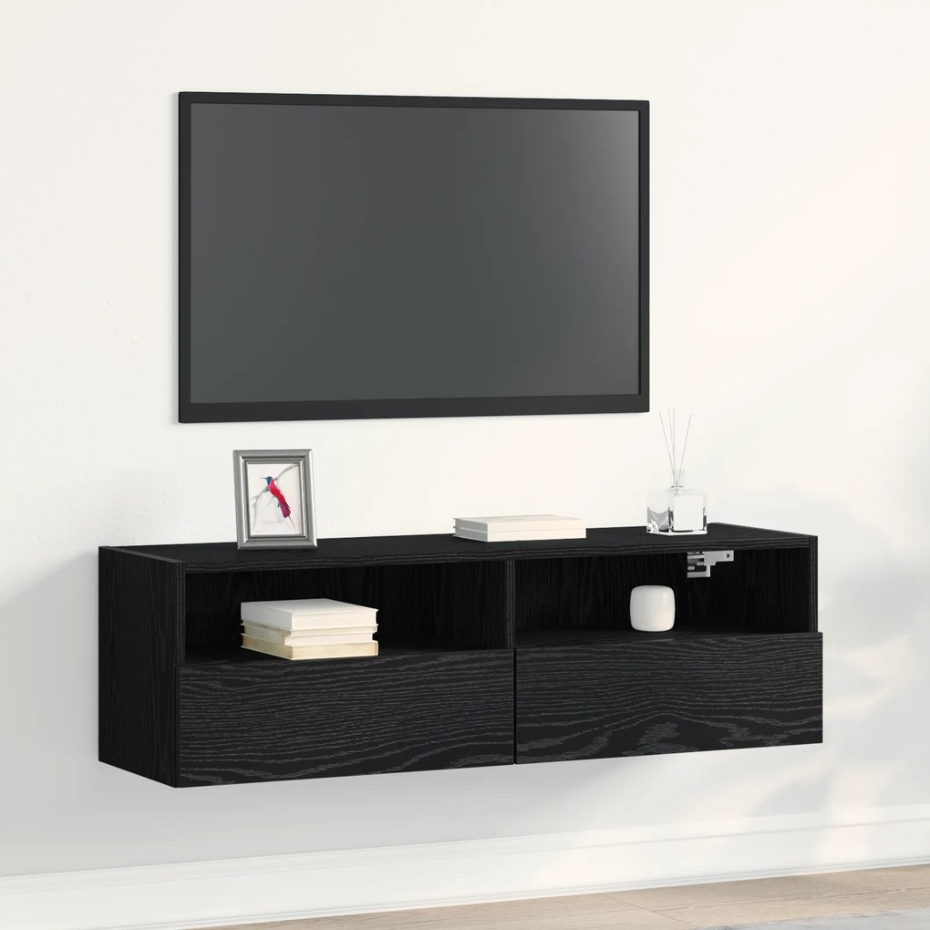 vidaXL Γκρι τηλεόραση Τοίχου Μαύρο Δρυς 100x30x30 εκ Επεξεργασμένο Ξύλο