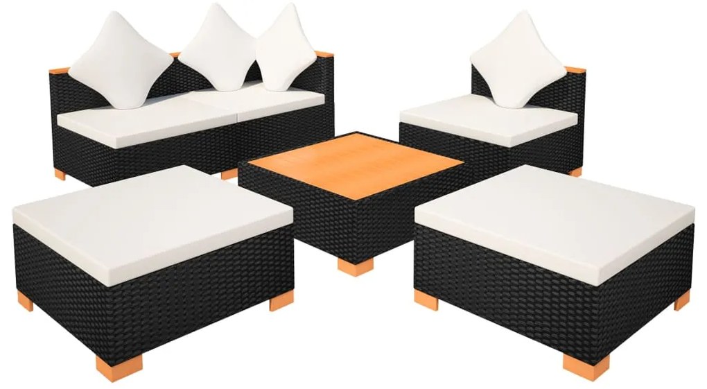 vidaXL Σαλόνι Κήπου 6 Τεμαχίων Μαύρο από Συνθετικό Ρατάν με Μαξιλάρια