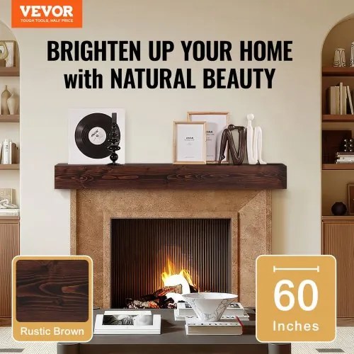 VEVOR Fireplace Mantel Wood Shelf Floating Rustic Fireplace Mantel 60&quot; Brown