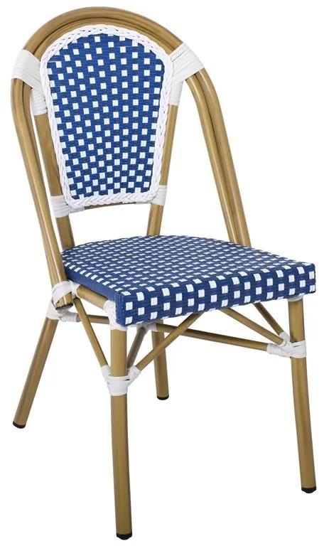 PARIS Καρέκλα Bistro, Αλουμίνιο Φυσικό, Wicker Άσπρο - Μπλε, Στοιβαζόμενη  46x54x88cm [-Φυσικό/Μπλε-] [-Αλουμίνιο/Wicker-] Ε291,3