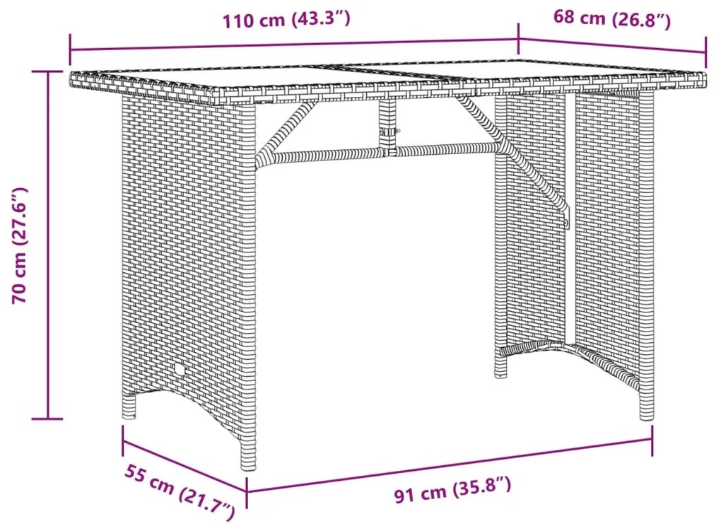 Τραπέζι Κήπου με Γυάλινη Επιφάνεια Μπεζ 110x68x70 εκ Ρατάν - Μπεζ