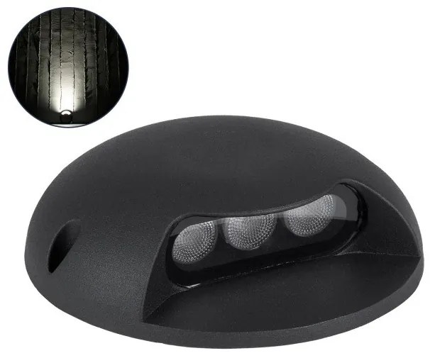 Επίτοιχο Σποτ Φωτιστικό Τοίχου LED 3W IP65 Φυσικό 4500K Μαύρο STEP-LUNA 90617 Globostar-90617-Μαύρο 90617