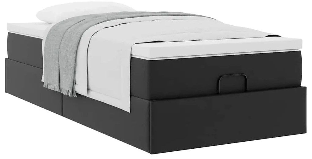 vidaXL Οθωμανικό κρεβάτι με στρώμα Μαύρο 100x200cm Faux Leather
