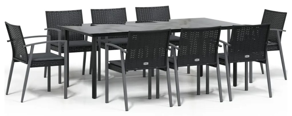 vidaXL Σετ Τραπεζαρίας Κήπου 9 τεμ. Συνθ. Ρατάν / Ατσάλι με Μαξιλάρια