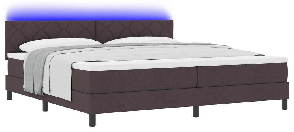 vidaXL Κρεβάτι με Σπαστό Στρώμα & LED Σκούρο Καφέ 200x200 εκ. Ύφασμα