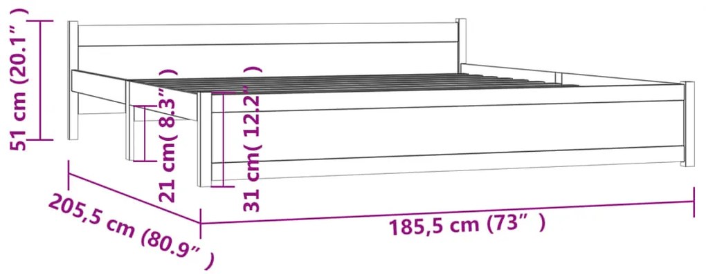 ΠΛΑΙΣΙΟ ΚΡΕΒΑΤΙΟΥ ΛΕΥΚΟ 180 X 200 ΕΚ. ΜΑΣΙΦ ΞΥΛΟ 6FT SUPER KING 815060