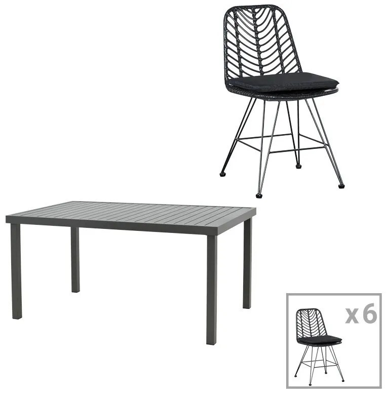 Τραπεζαρία Κήπου Naoki-Kliton II 200-000884 (Σετ 7Τμχ) Black-Anthracite 7 Θέσεων