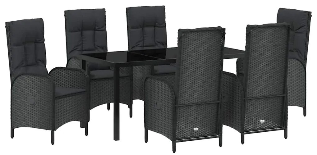 vidaXL Σέτ φαγητού για κήπο με μαξιλάρι 7 pcs Μαύρο Πολυ ράταν