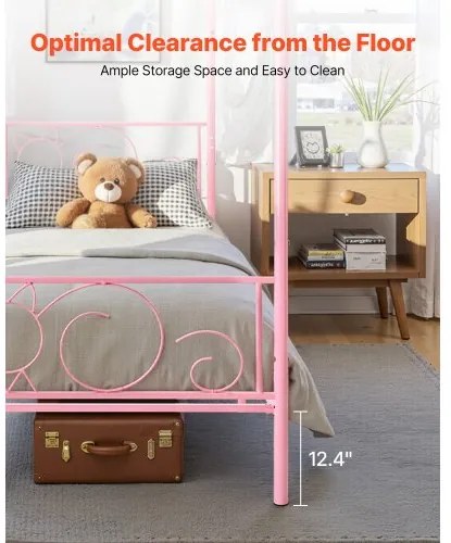 VEVOR Twin Size Canopy Bed Frame Metal Canopy Bed with Headboard &amp; Four Posters