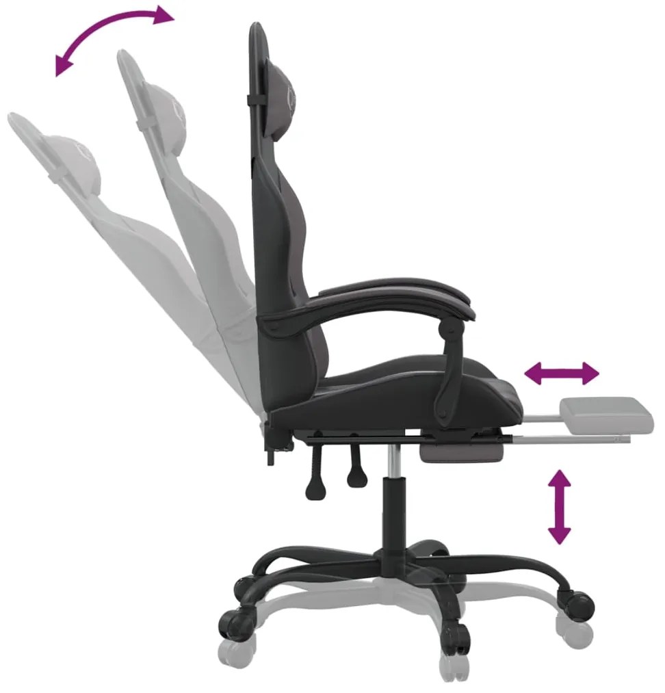 vidaXL Καρέκλα Gaming Μασάζ Υποπόδιο Μαύρο/Γκρι από Συνθετικό Δέρμα