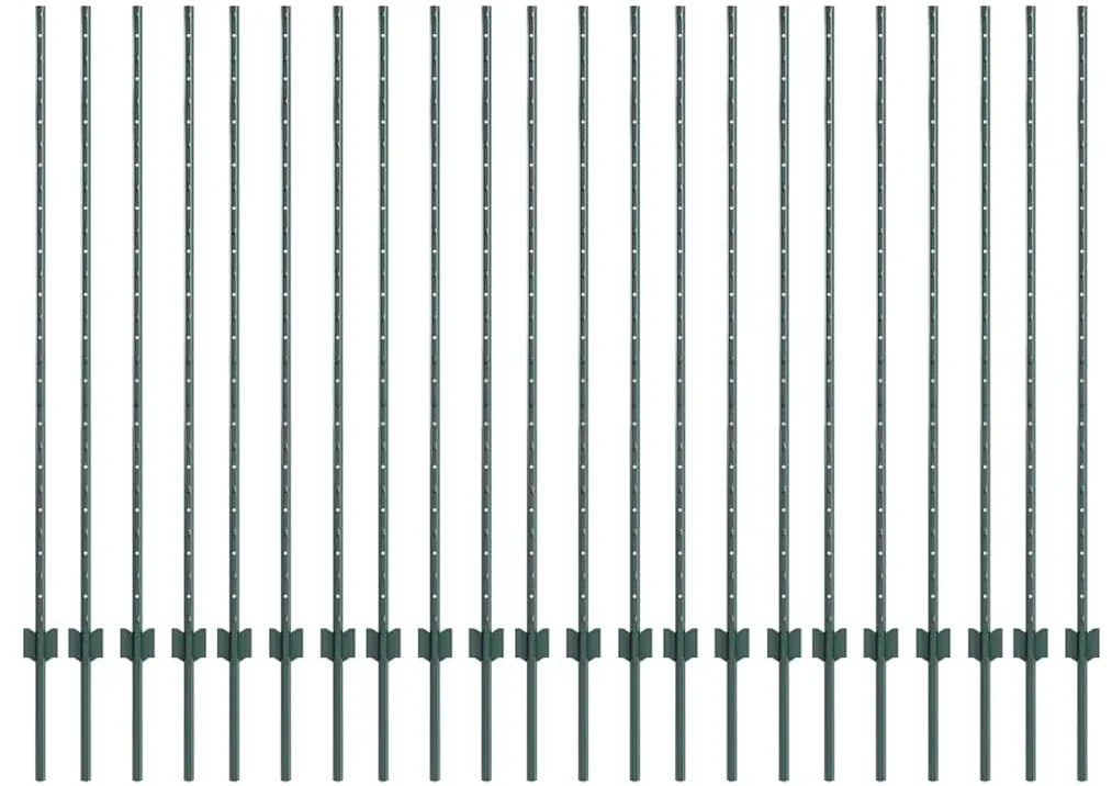 vidaXL Ασημένιοι Πόλοι Φράχτη 22 pcs Πράσινο Ατσάλι