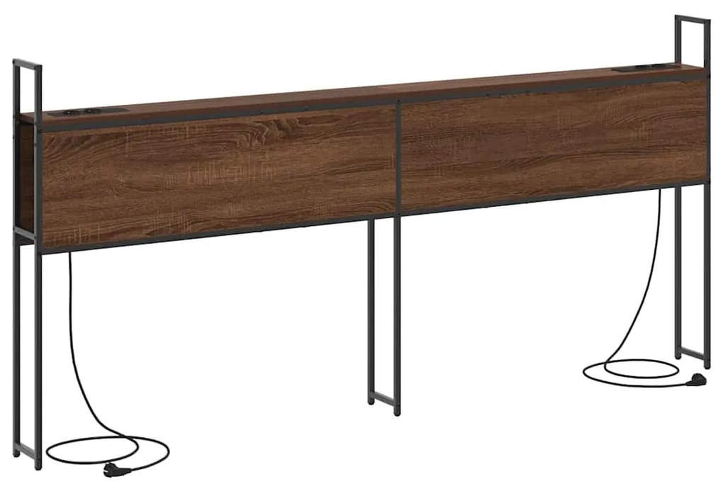 vidaXL Κεφαλάρι Αποθήκης με Σταθμό Φόρτισης με ράφι Καφέ δρυς 200 cm