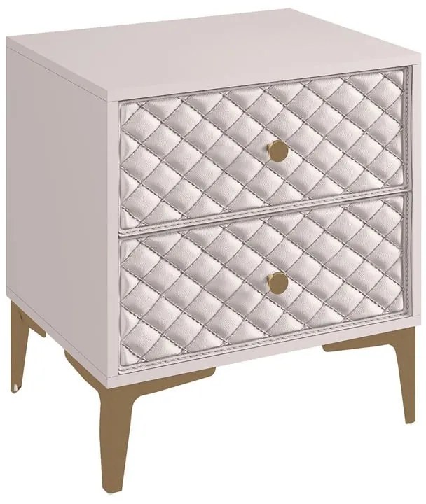 WOODWELL LANA Κομοδίνο με 2 Συρτάρια, Απόχρωση Εκρού, με πρόσοψη Pu Καπιτονέ 50x40x60cm Ε7503,1