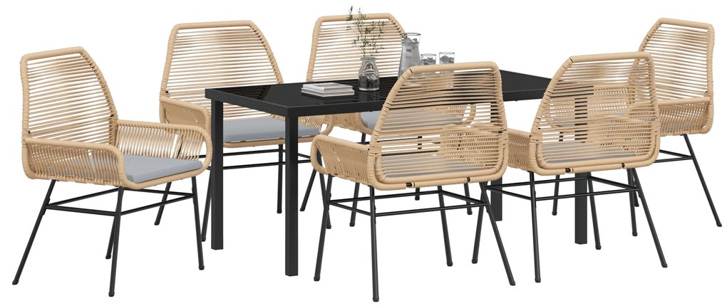 vidaXL Σετ 7 Τεμαχίων ΚηποDining με Μαξιλάρια Καφέ Πολυ Ρατάν