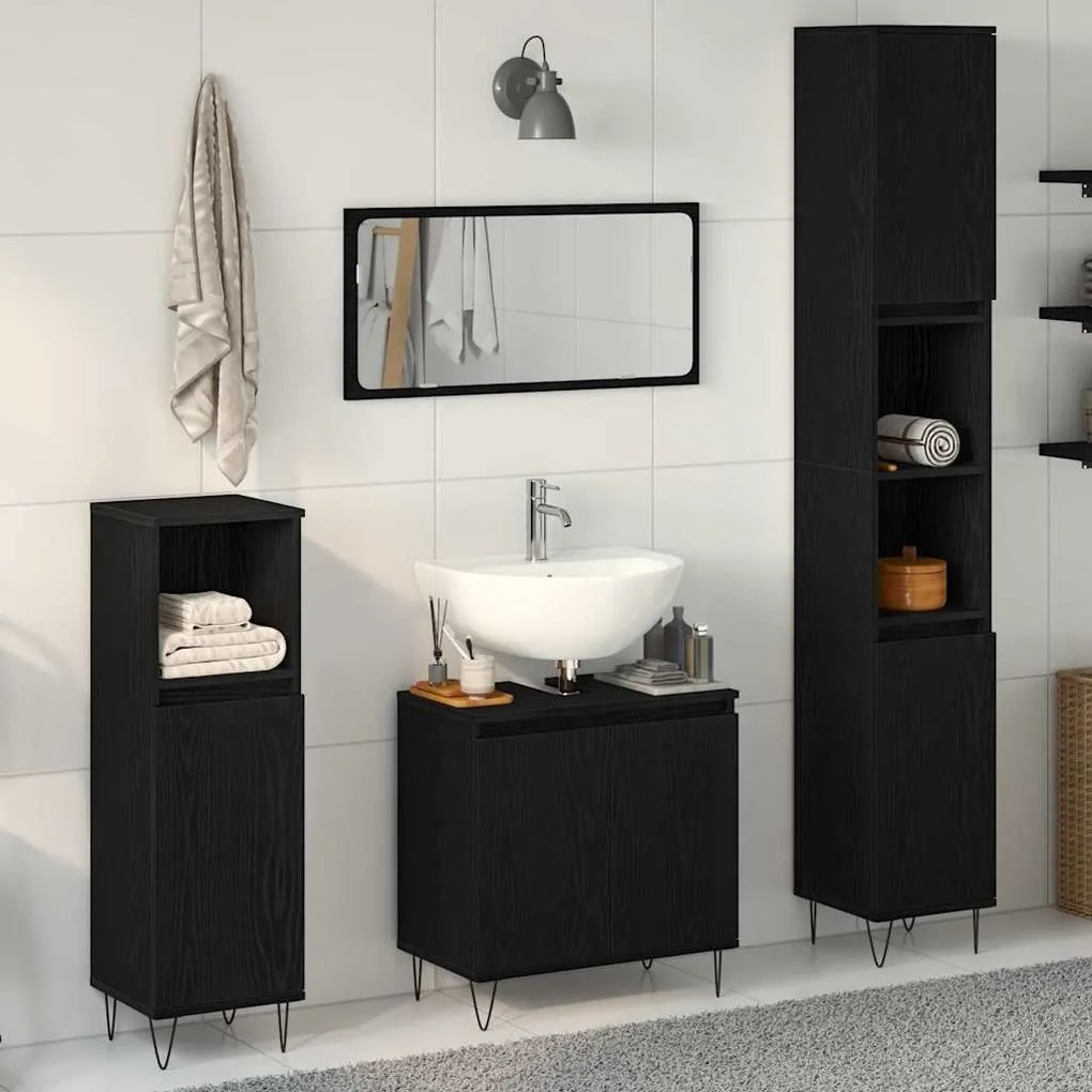 vidaXL Σετ Επίπλων Μπάνιου με πόρτα 3 pcs Μαύρη Οξυά 30 x 30 x 190 εκ