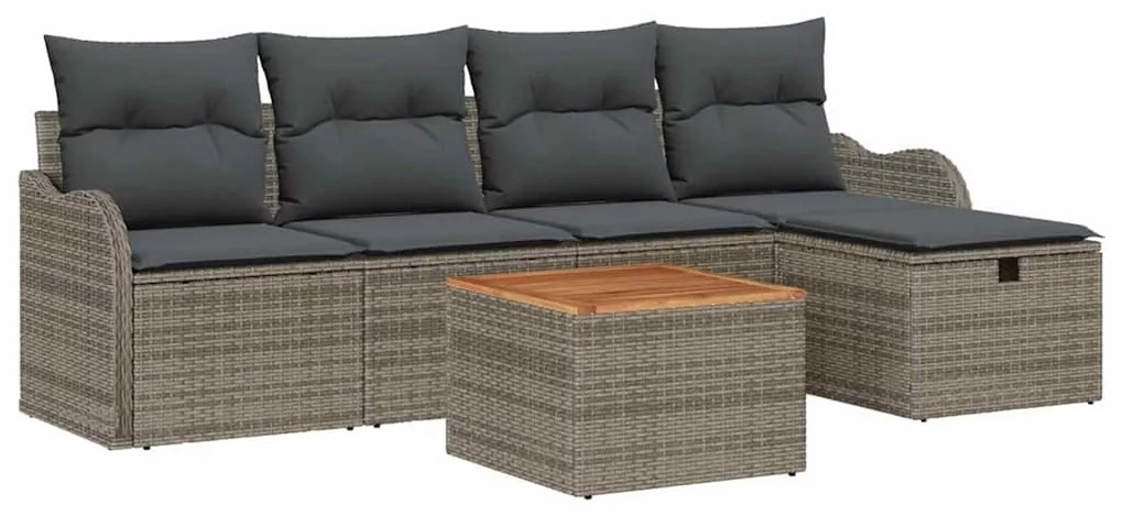 vidaXL Σετ Καναπέ Κήπου με μαξιλάρι 6 pcs Γκρι Πολυ ράταν