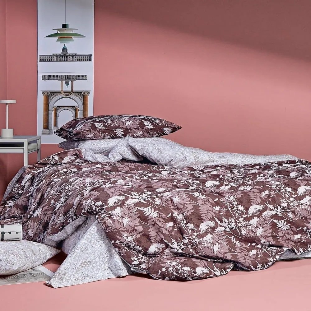 Σεντόνια Hope 04 (Σετ 4τμχ) Eggplant-Light Pink Kentia Υπέρδιπλο 240x270cm 100% Βαμβάκι