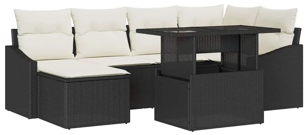 vidaXL Σετ Καναπέ Κήπου με μαξιλάρι 7 pcs Μαύρο και κρεμ