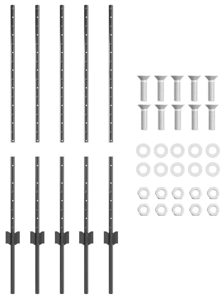 vidaXL Πό posts φράχτη 10 pcs Γκρι 100 cm Ατσάλι
