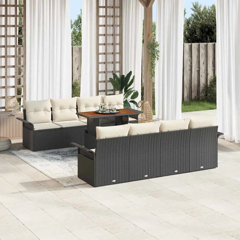 vidaXL Σετ Καναπέ Κήπου 7 pcs Μαύρο και κρεμ 100 x 55 x 73 εκ