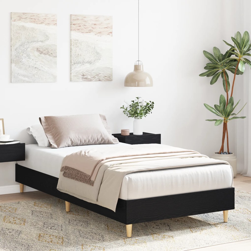 vidaXL Κρεβάτι 90x190 εκ. Μαύρη Δρυς από Ξύλο