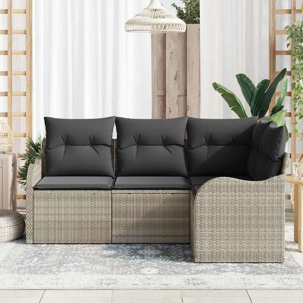 vidaXL Σετ Καναπέ Κήπου με μαξιλάρι 4 pcs Ανοιχτό γκρι Πολυ ράταν
