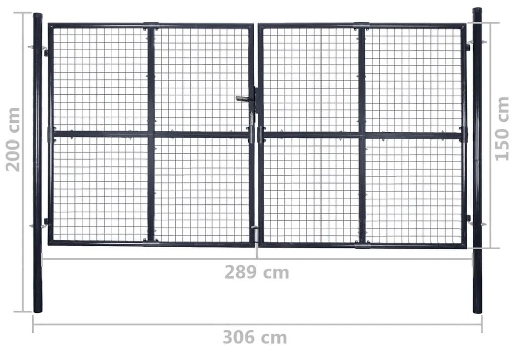 Πόρτα Περίφραξης με Πλέγμα Γκρι 289 x 150 εκ. Γαλβαν. Χάλυβας - Γκρι