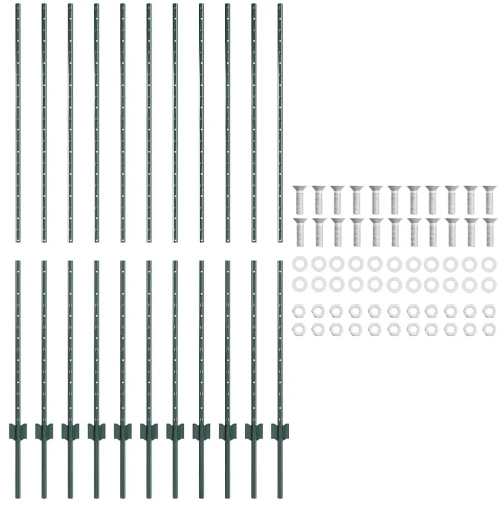 vidaXL Πό posts φράχτη 22 pcs Πράσινο 150 cm Ατσάλι