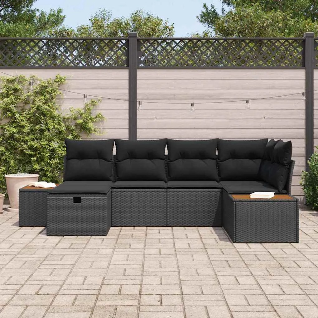 vidaXL Σετ Καναπέ Κήπου με μαξιλάρι 6 pcs Μαύρο Πολυ ράταν