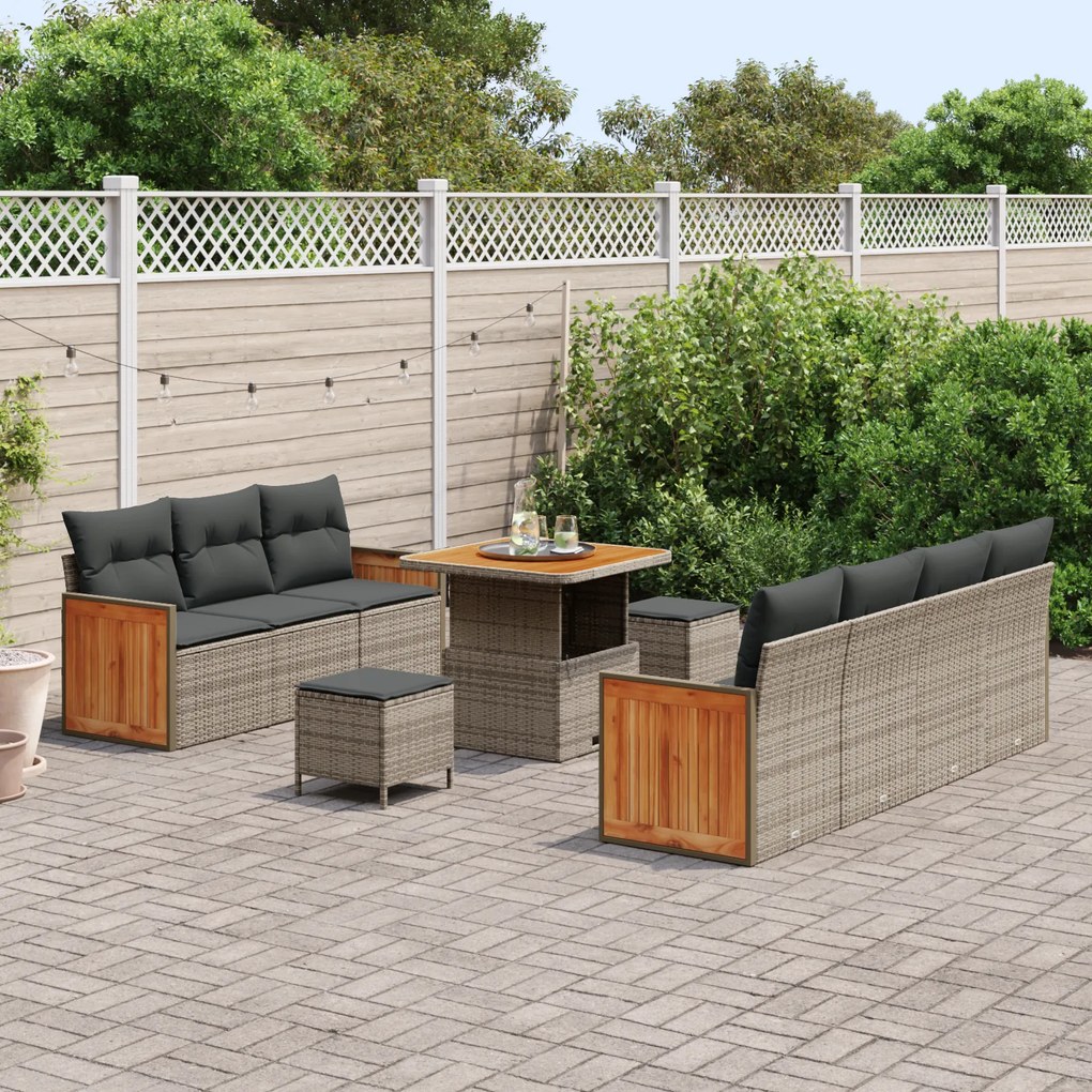 vidaXL Σετ Καναπέ Κήπου με μαξιλάρι 10 pcs Γκρι 80 x 80 x 71 cm