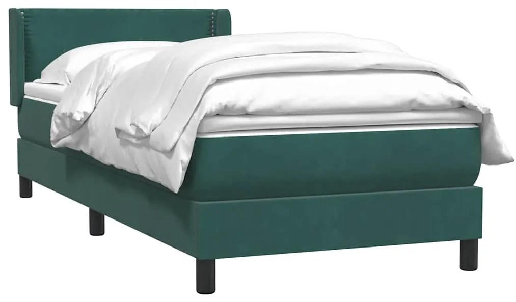 vidaXL Box Spring κρεβάτι με στρώμα σκούρο πράσινο 90x210εκ. Βελούδινο