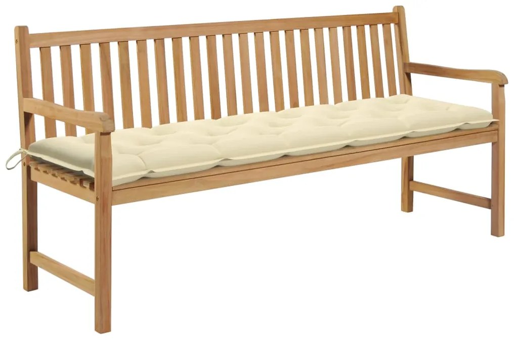 vidaXL Παγκάκι Κήπου 175 εκ. Μασίφ Ξύλο Teak με Λευκό Κρεμ Μαξιλάρι