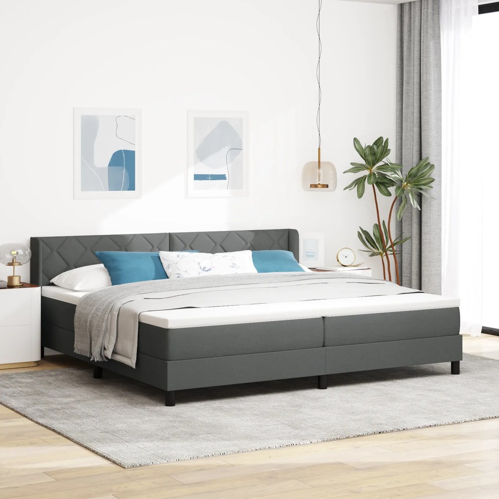 vidaXL Κρεβάτι Box Spring με Στρώμα σε Σκούρο Γκρι, 200x200 εκ., Ύφασμα.