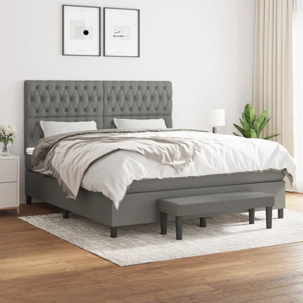 Κρεβάτι Boxspring με Στρώμα Σκούρο Γκρι 180x200 εκ Υφασμάτιν