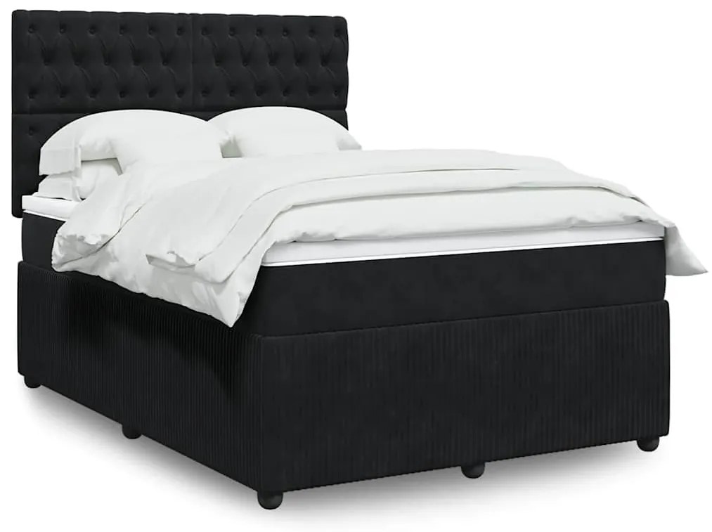 vidaXL Κρεβάτι Boxspring με Στρώμα Μαύρο 140x190 εκ. Βελούδινο