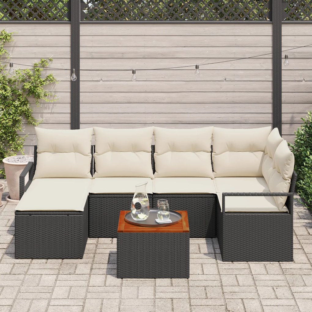 vidaXL Σετ Καναπέ Κήπου 7 pcs Μαύρος, λευκός Μεσαίο