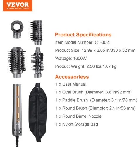 VEVOR Hair Dryer Brush 4-in-1 Professional Multi Hair Styler for Drying Curling