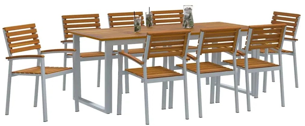 vidaXL Σέτ φαγητού για κήπο 5 pcs Γκρι και καφέ Μασίφ ξύλο ακακίας