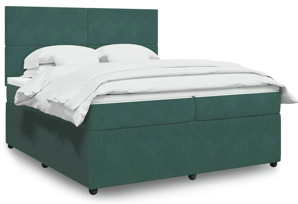 vidaXL Κρεβάτι Boxspring με Στρώμα Σκούρο Πράσινο 200x200εκ. Βελούδινο