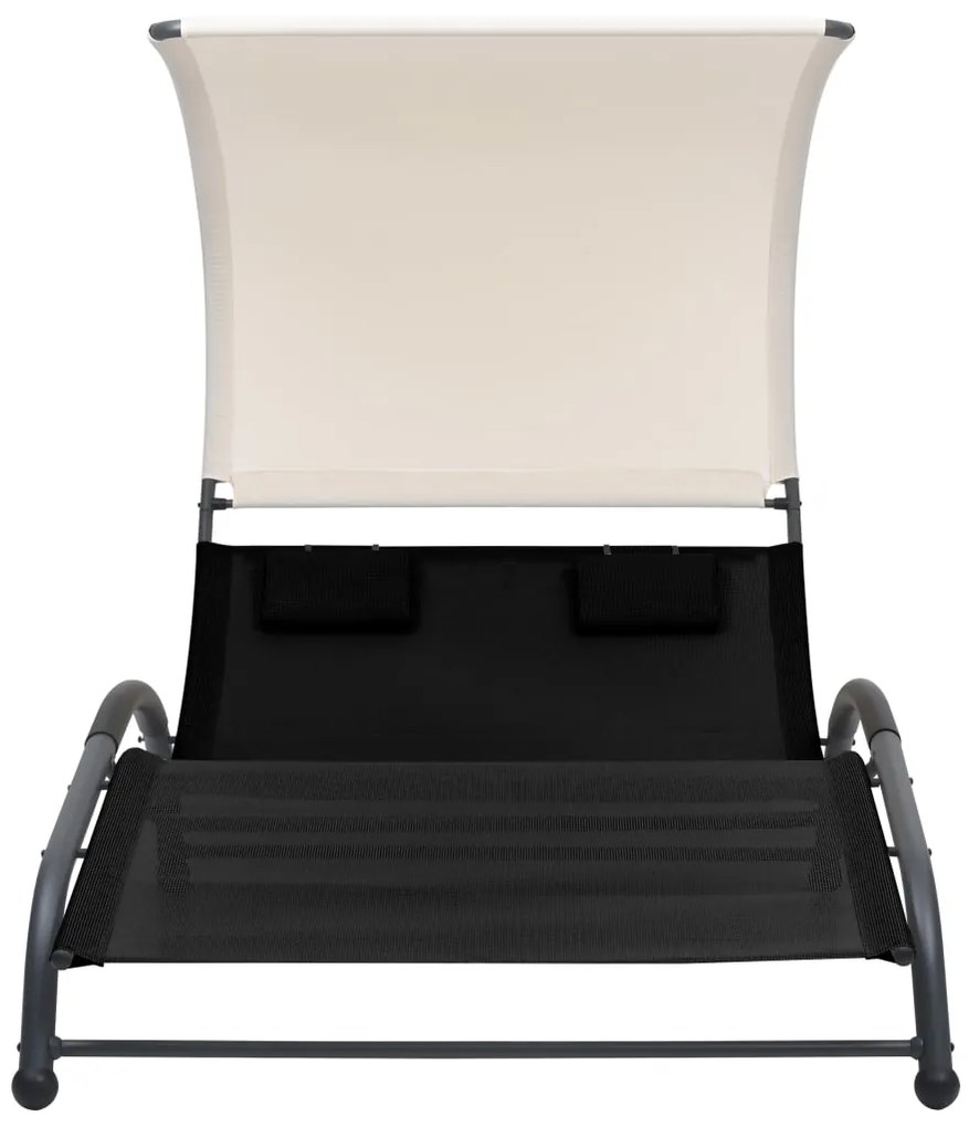 vidaXL Ξαπλώστρα Διπλή Μαύρη από Textilene με Σκίαστρο