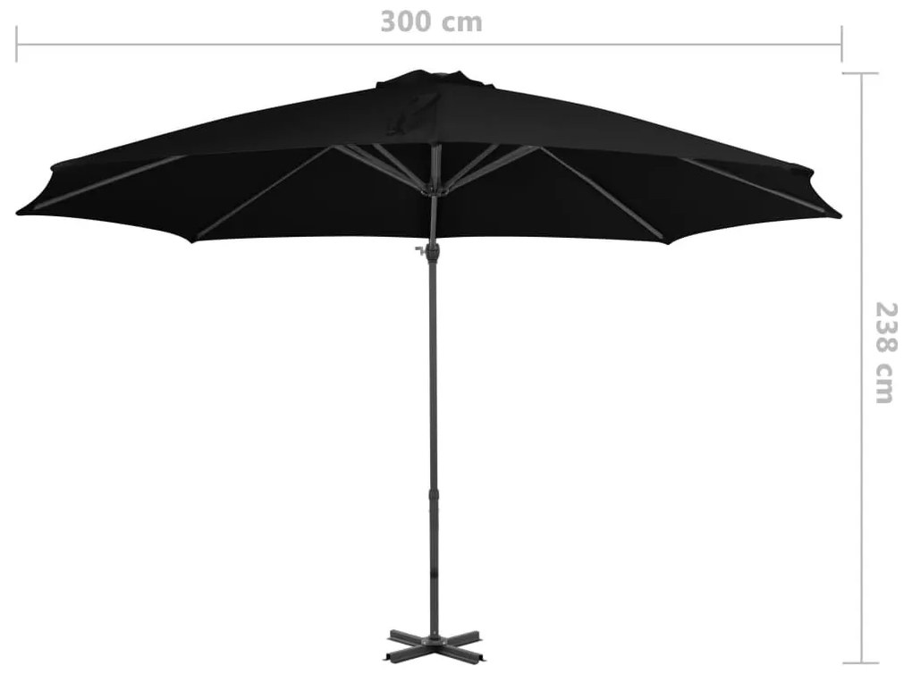 Ομπρέλα Κρεμαστή Μαύρη 300 εκ. με Ιστό Αλουμινίου - Μαύρο