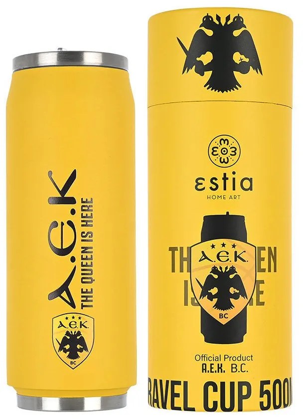 Estia 00-13233 Travel Cup Ποτήρι Θερμός με Καλαμάκι ΑΕΚ BC, 500ml
