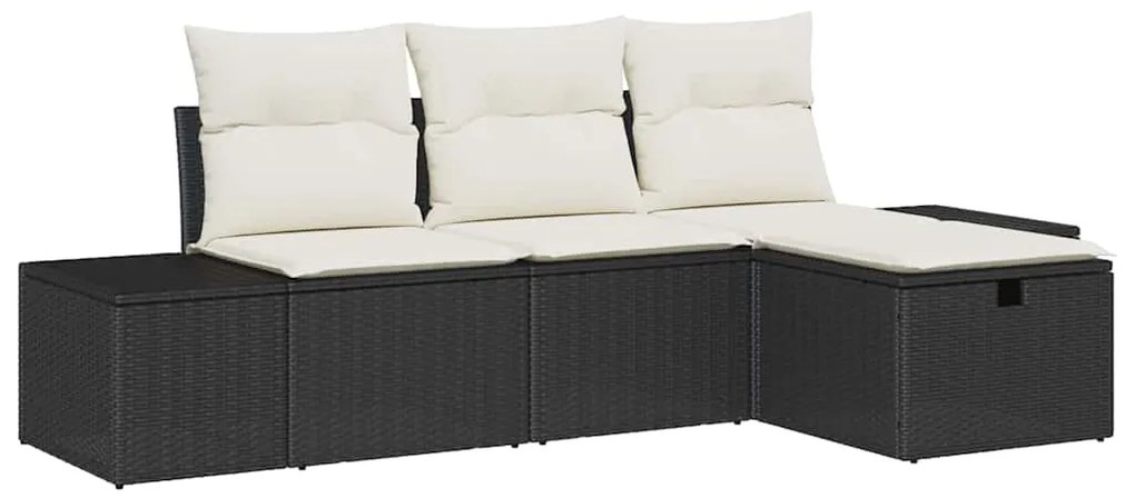vidaXL Σετ Καναπέ Κήπου με μαξιλάρι 4 pcs Μαύρο Πολυ ράταν