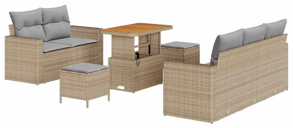 vidaXL Σετ Καναπέ Κήπου Ρυθμιζόμενο ύψος 8 pcs Μπεζ συνθετικό ρατάν