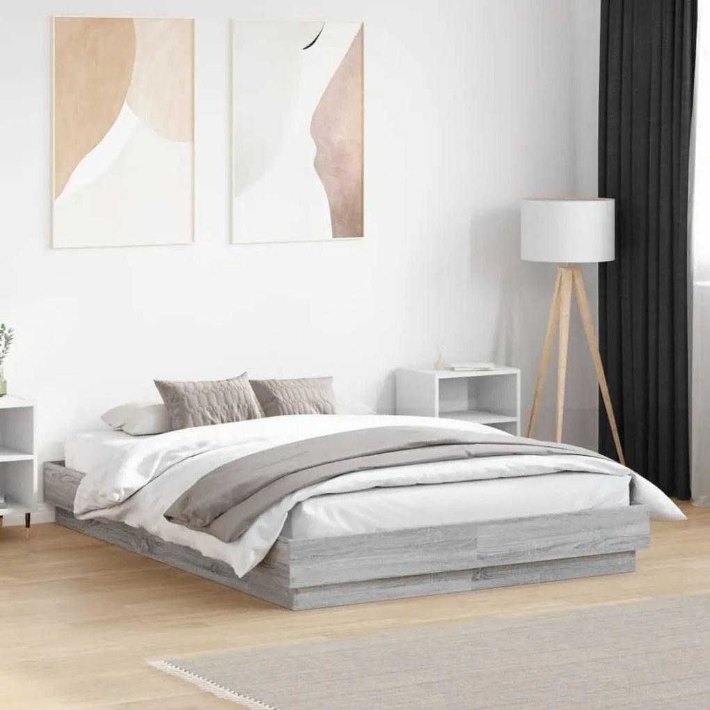 vidaXL Πλαίσιο Κρεβατιού Γκρι Sonoma 140x190 εκ. Επεξεργασμένο Ξύλο