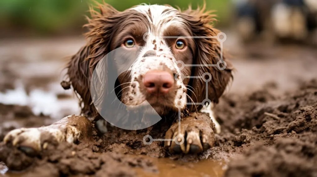 Σετ των 2 Intra Συλλεκτικό Ξύλινο Παζλ Plywood  4mm - Ευτυχισμένος σκύλος που απολαμβάνει τη λάσπη Σε Ξύλινο Κουτί - Διαστάσεις: 10x10 cm – 25 κομμάτια