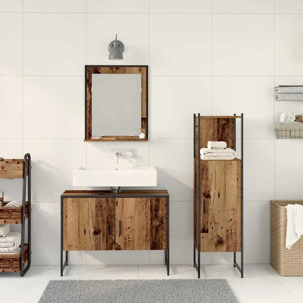 vidaXL Σετ Επίπλων Μπάνιου με ράφι 3 pcs Καφέ Επεξεργασμένο ξύλο
