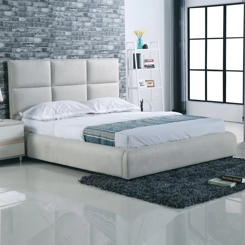 MAXIM Κρεβάτι Διπλό, για Στρώμα 160x200cm, Ύφασμα Απόχρωση Ανοιχτό Γκρι 183x220x121cm Ε8080
