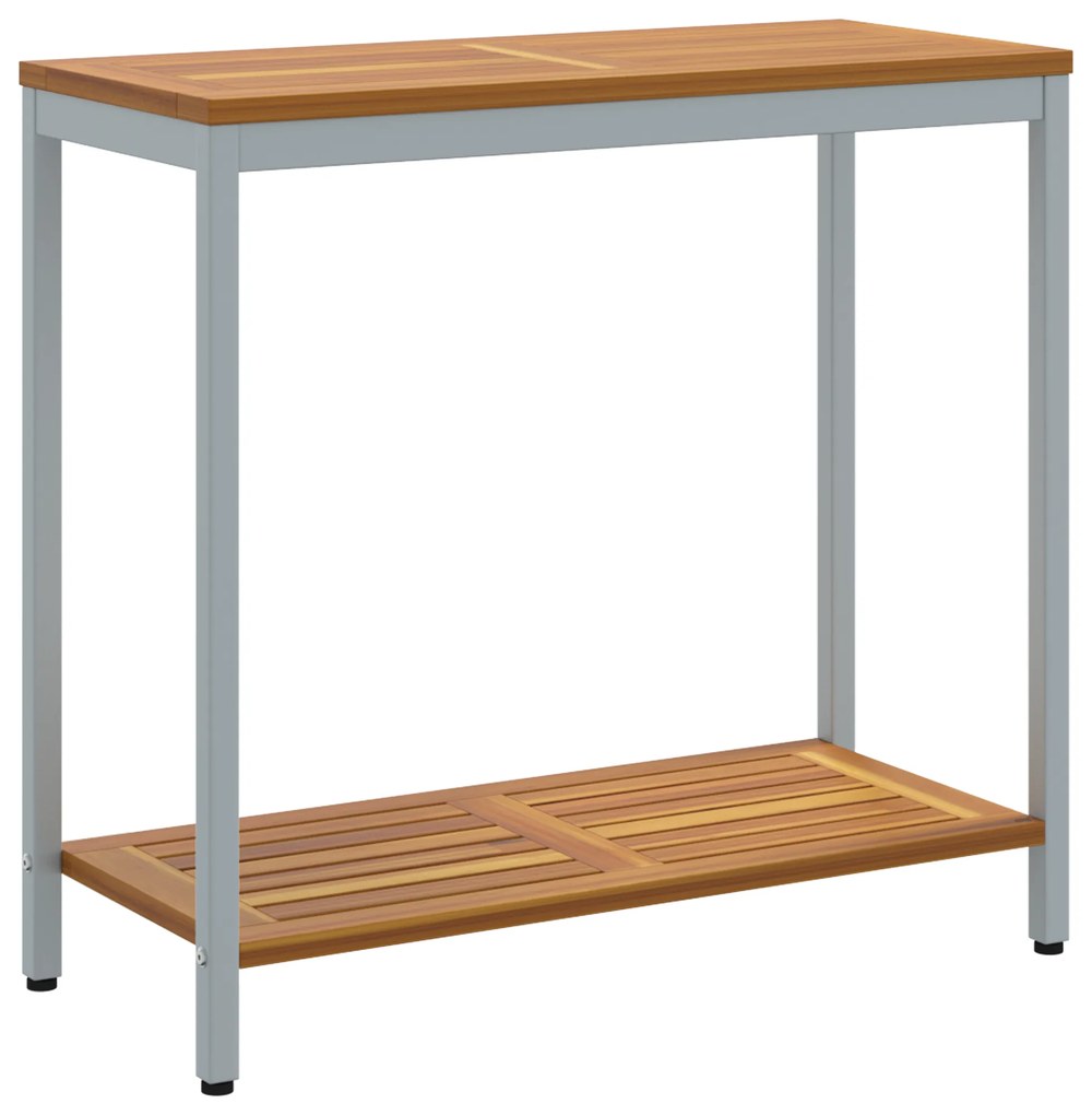 vidaXL Εξωτερικό Τραπέζι Φυσικό & Γκρι 35x80x75 εκ. Μασίφ Ξύλο και Χάλυβας