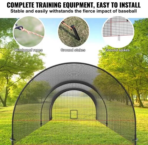 VEVOR Baseball Batting Cage, Softball and Baseball Batting Cage Net and Frame, Practice Portable Cage Net with Carry Bag, Heavy Duty Enclosed Pitching Cage, for Backyard Batting Hitting Training, 22FT